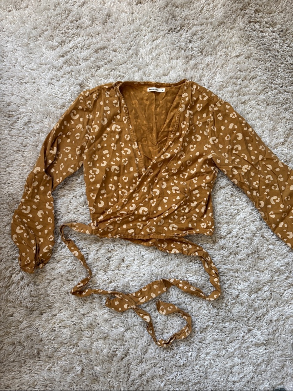 Marine Layer Mustard Wrap Blouse with Cream Leopard Print